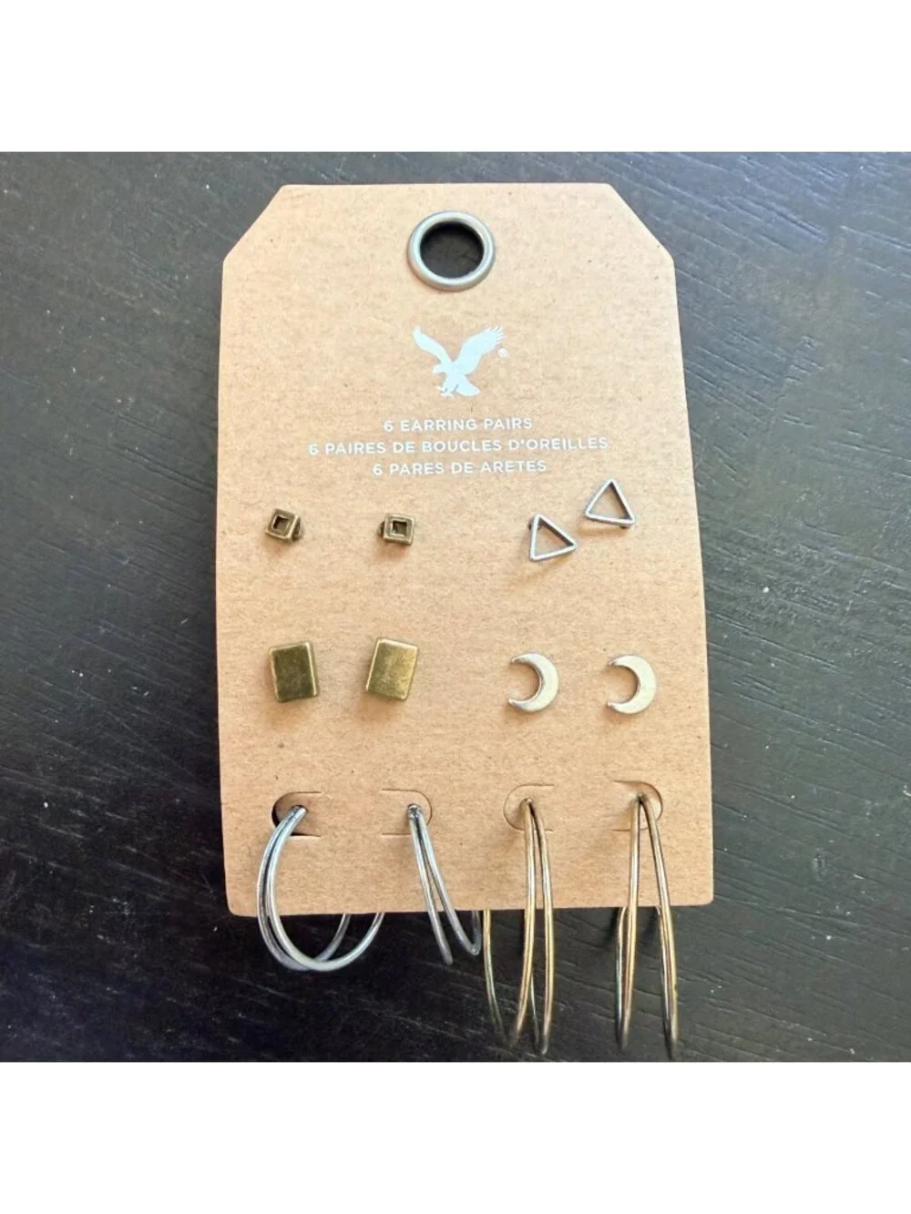 American Eagle Outfitters AEO 6 Earring Set Mixed Metal Stud Hoop Minimalist
